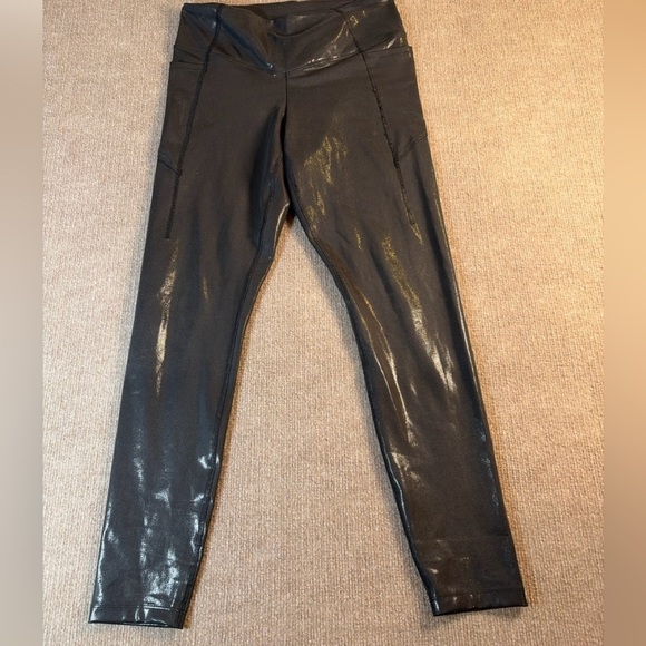PINK Victoria's Secret Pants - PINK Victoria's Secret Glossy Charcoal Leggings 1424